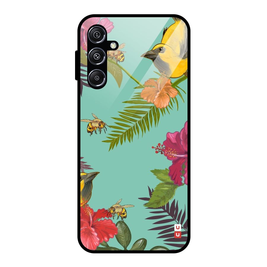 Flower Bird and Bee Glass Back Case for Galaxy M34 5G