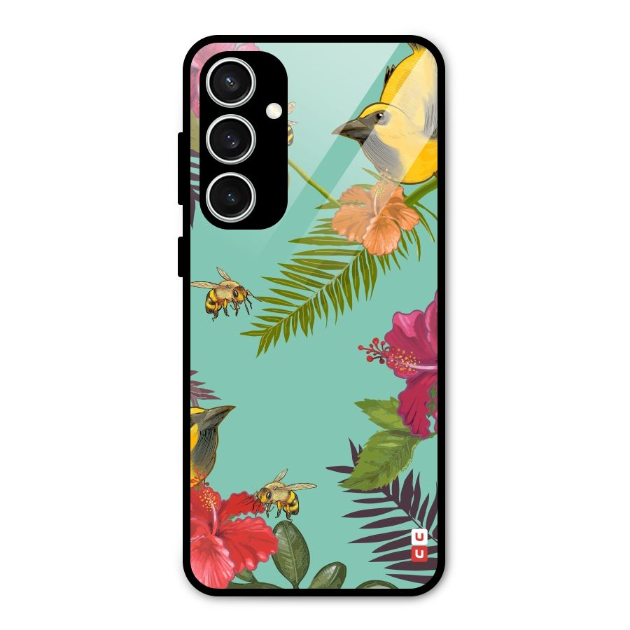 Flower Bird and Bee Glass Back Case for Galaxy S23 FE