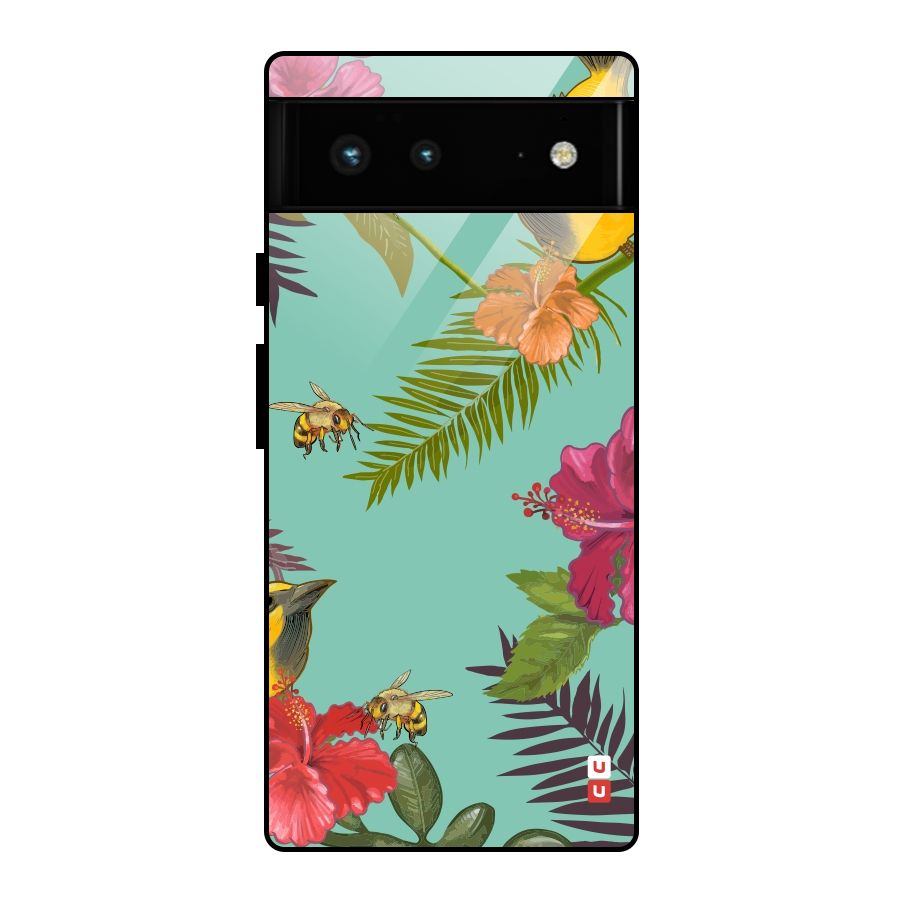 Flower Bird and Bee Glass Back Case for Google Pixel 6