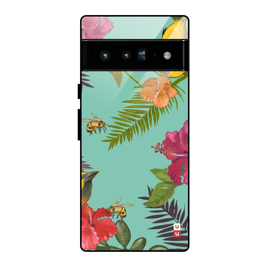 Flower Bird and Bee Glass Back Case for Google Pixel 6 Pro