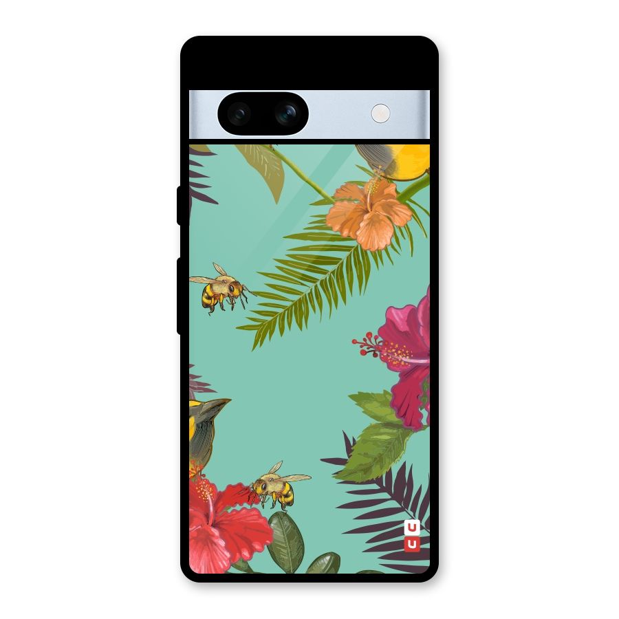 Flower Bird and Bee Glass Back Case for Google Pixel 7a