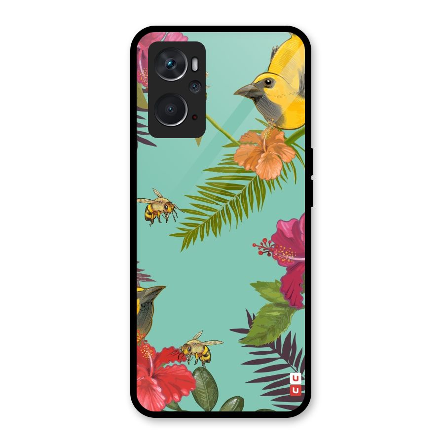 Flower Bird and Bee Glass Back Case for Oppo K10 4G