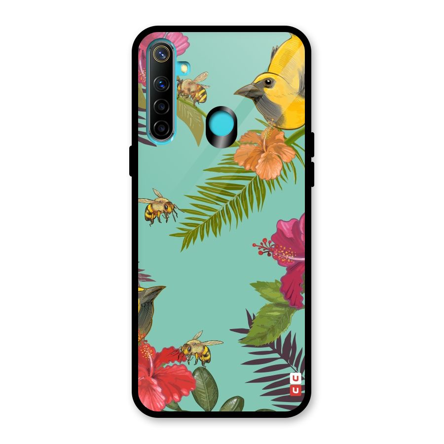 Flower Bird and Bee Glass Back Case for Realme 5