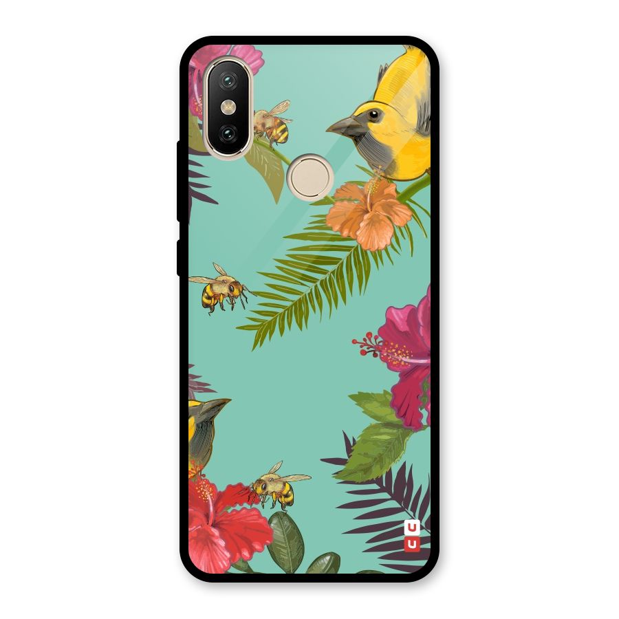 Flower Bird and Bee Glass Back Case for Redmi A2