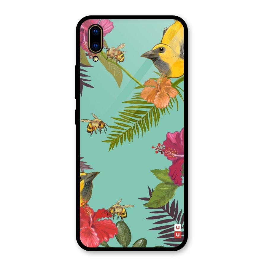 Flower Bird and Bee Glass Back Case for Vivo V11 Pro