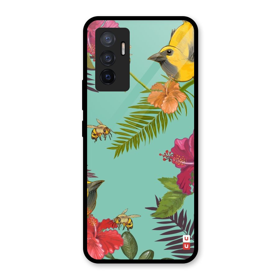 Flower Bird and Bee Glass Back Case for Vivo V23e