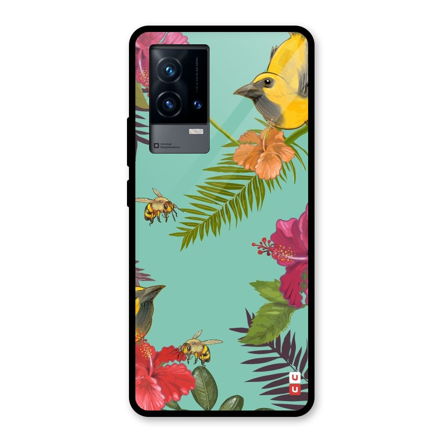 Flower Bird and Bee Glass Back Case for iQOO 9 5G