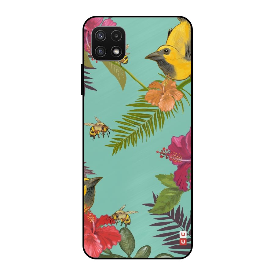 Flower Bird and Bee Metal Back Case for Galaxy A22 5G