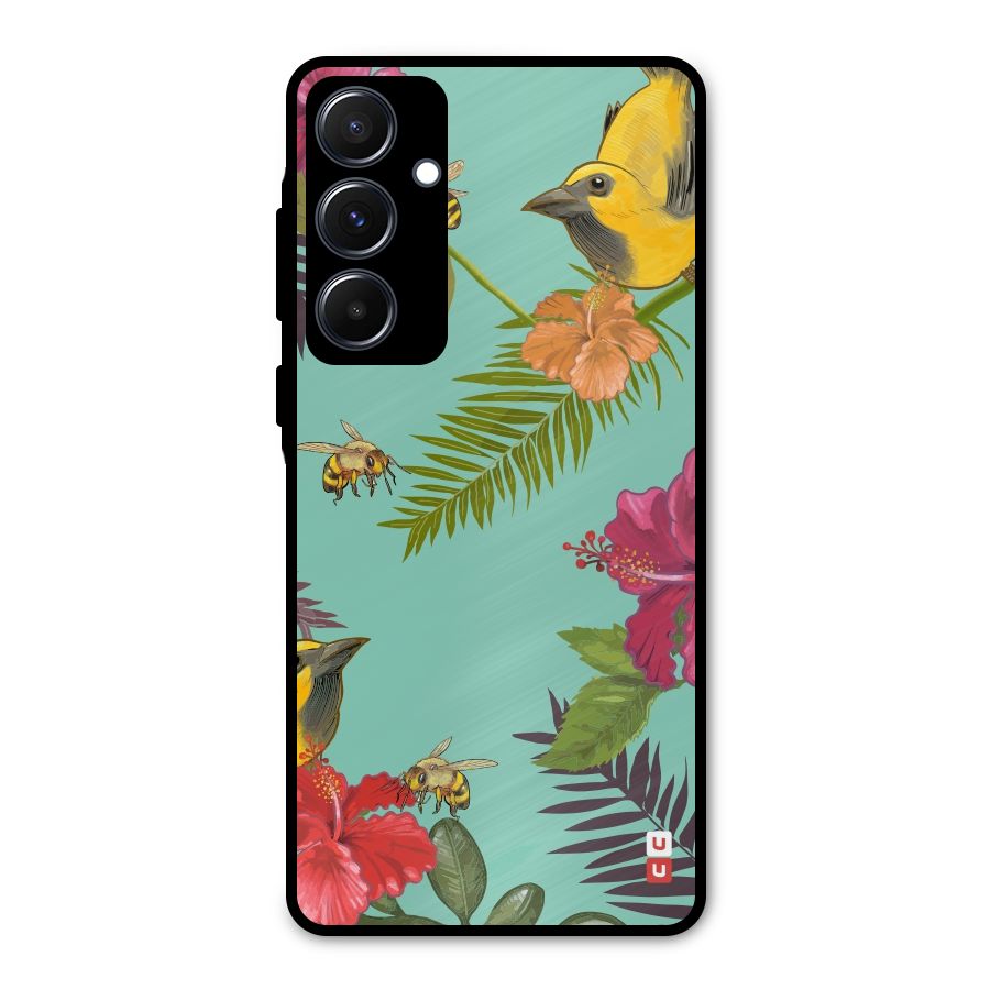 Flower Bird and Bee Metal Back Case for Galaxy A55