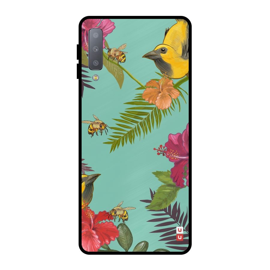 Flower Bird and Bee Metal Back Case for Galaxy A7 (2018)