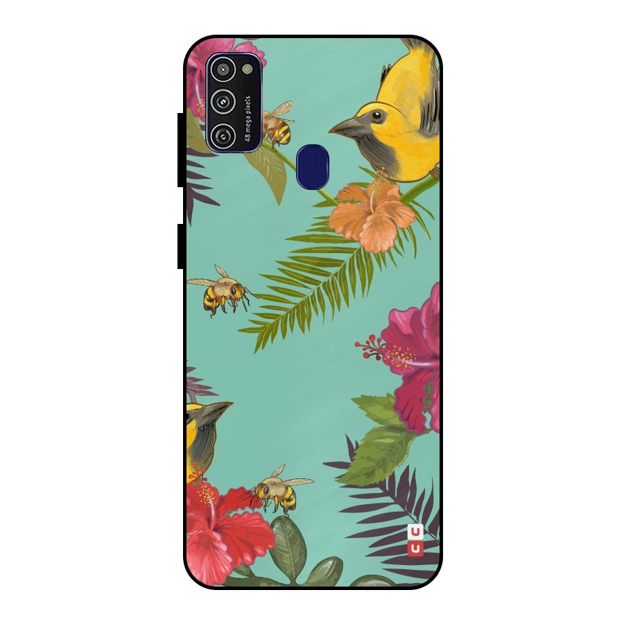 Flower Bird and Bee Metal Back Case for Galaxy M21