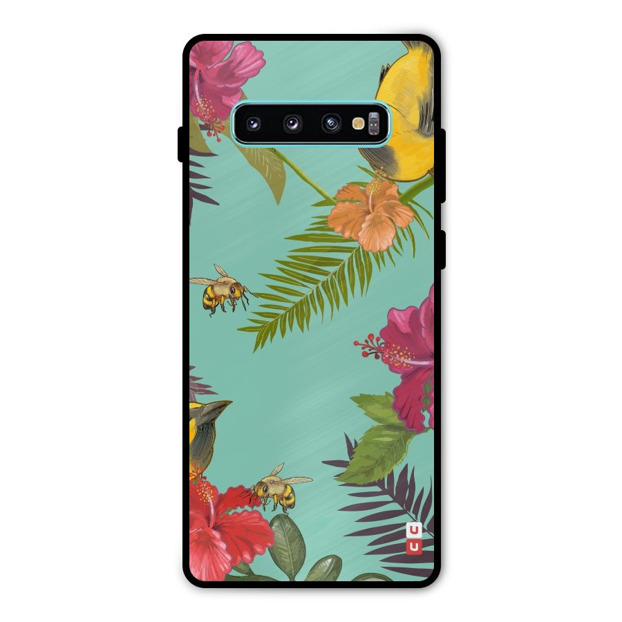 Flower Bird and Bee Metal Back Case for Galaxy S10 Plus