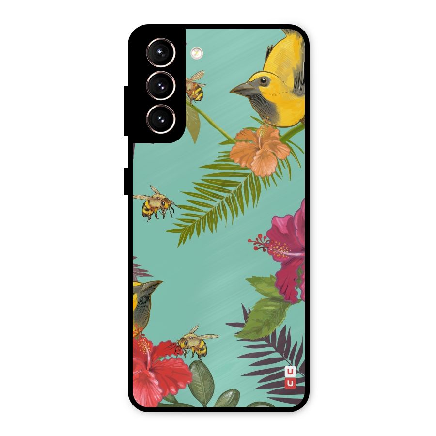 Flower Bird and Bee Metal Back Case for Galaxy S21 5G