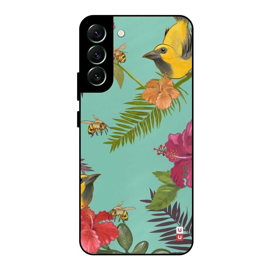 Flower Bird and Bee Metal Back Case for Galaxy S22 Plus 5G