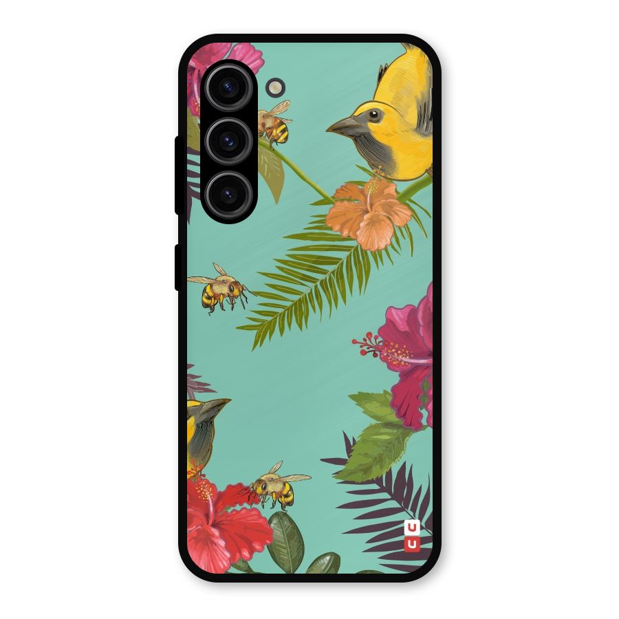 Flower Bird and Bee Metal Back Case for Galaxy S23