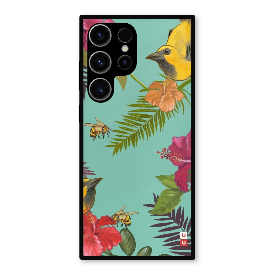 Flower Bird and Bee Metal Back Case for Galaxy S23 Ultra