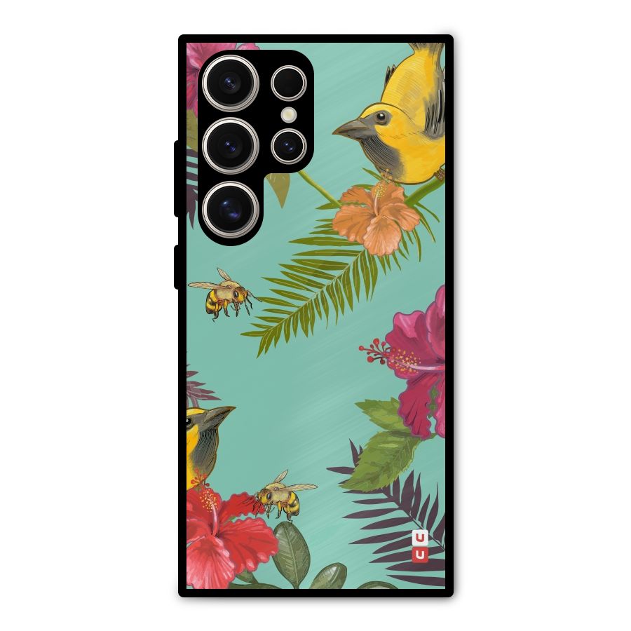 Flower Bird and Bee Metal Back Case for Galaxy S24 Ultra