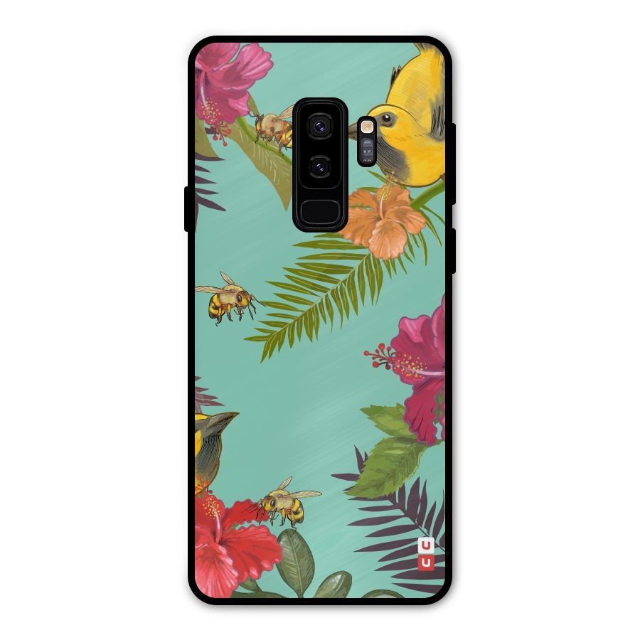 Flower Bird and Bee Metal Back Case for Galaxy S9 Plus