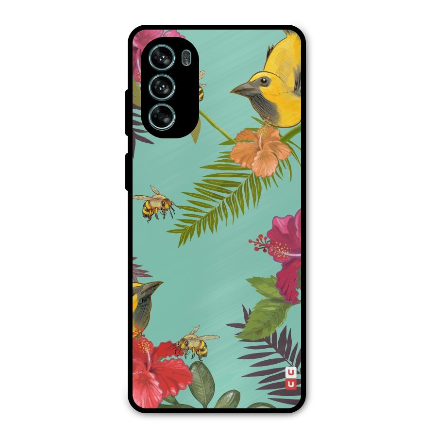 Flower Bird and Bee Metal Back Case for Moto G62