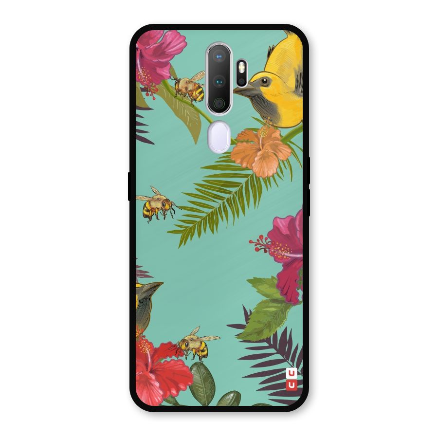 Flower Bird and Bee Metal Back Case for Oppo A9 (2020)