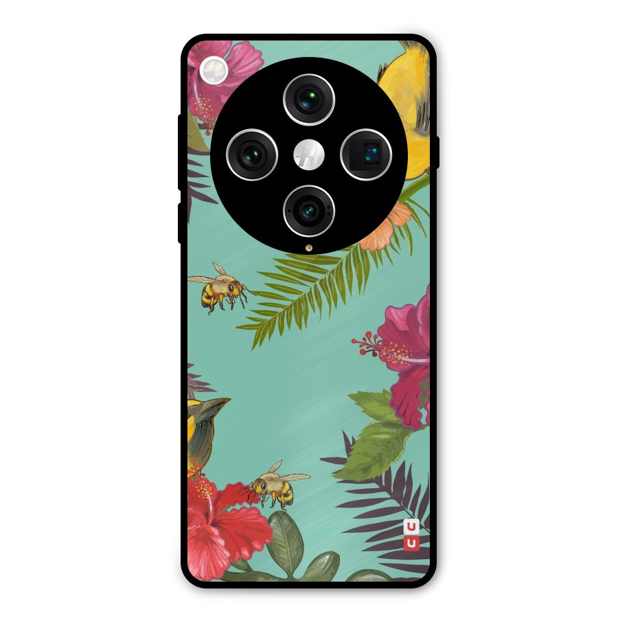 Flower Bird and Bee Metal Back Case for Oppo Find X8 Pro