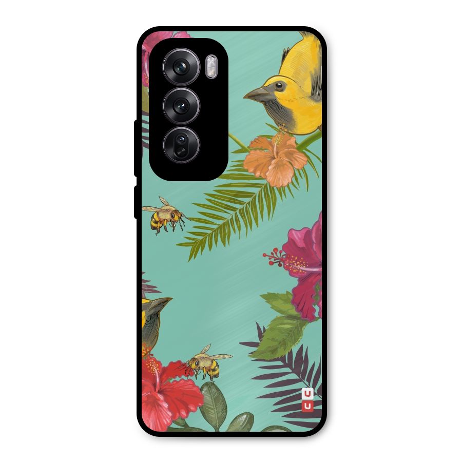 Flower Bird and Bee Metal Back Case for Oppo Reno12 Pro