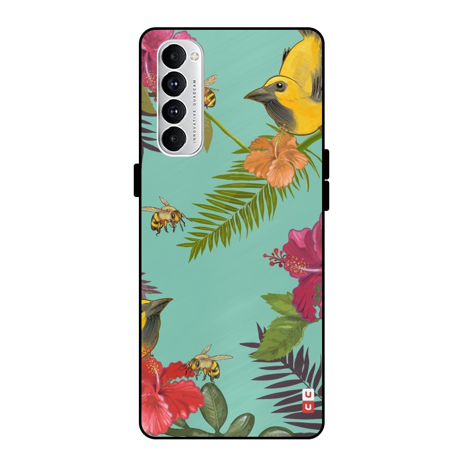 Flower Bird and Bee Metal Back Case for Oppo Reno4 Pro
