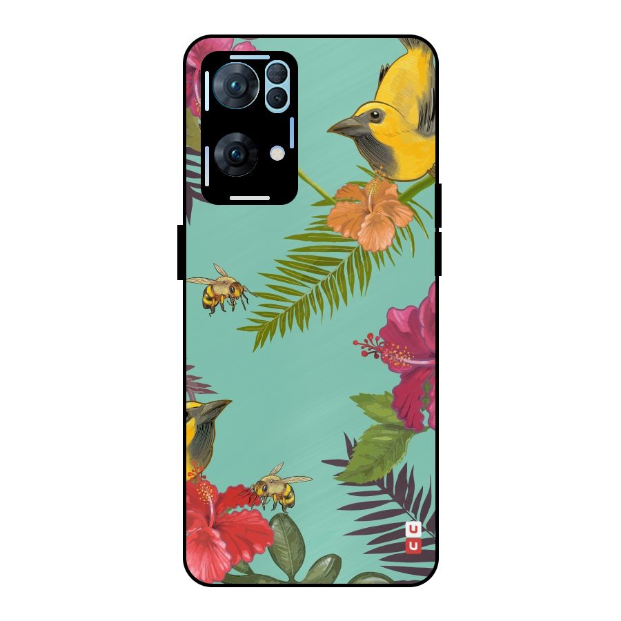 Flower Bird and Bee Metal Back Case for Oppo Reno7 Pro 5G