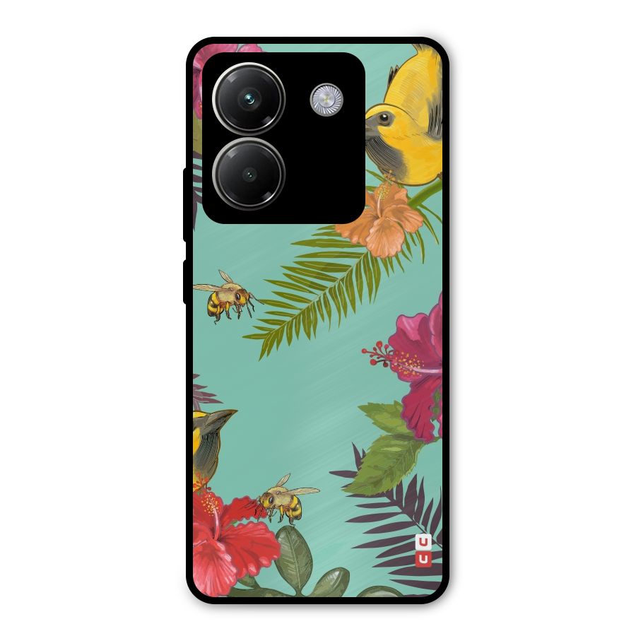 Flower Bird and Bee Metal Back Case for Poco M7 Pro 5G