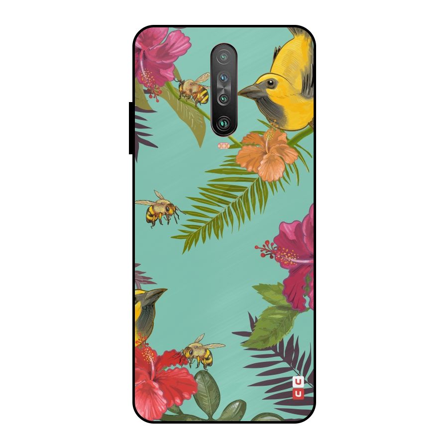 Flower Bird and Bee Metal Back Case for Poco X2