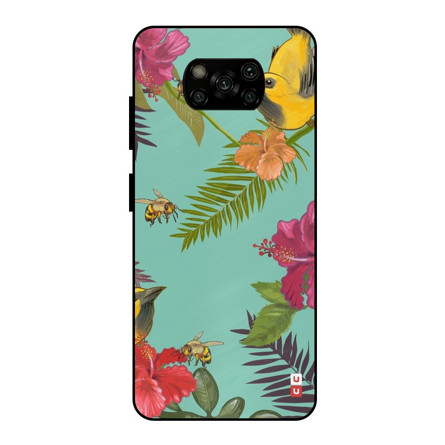 Flower Bird and Bee Metal Back Case for Poco X3