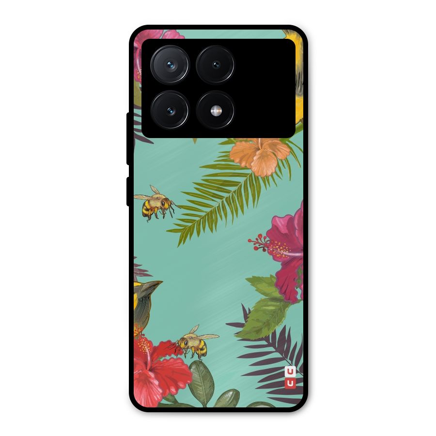 Flower Bird and Bee Metal Back Case for Poco X6 Pro