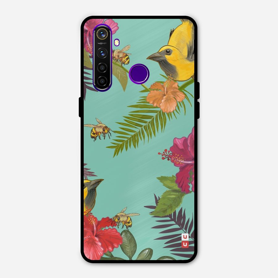 Flower Bird and Bee Metal Back Case for Realme 5 Pro
