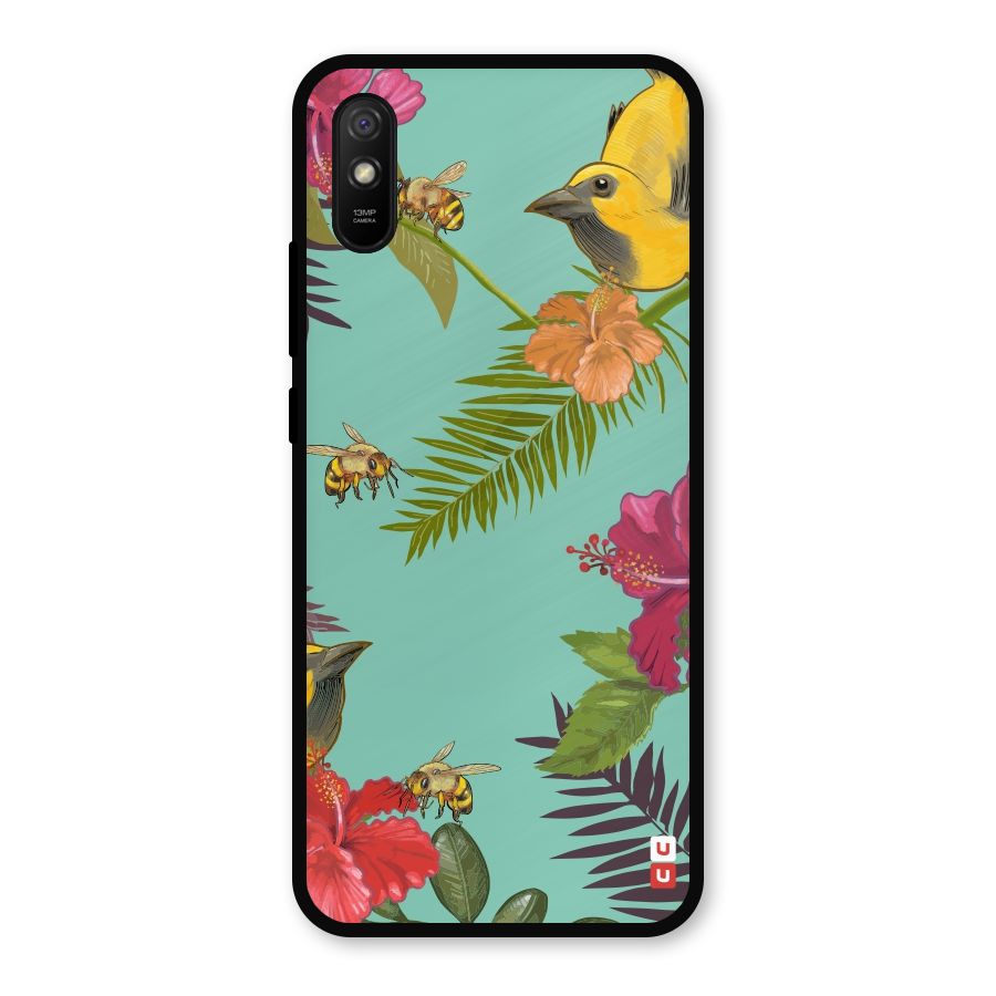 Flower Bird and Bee Metal Back Case for Redmi 9i