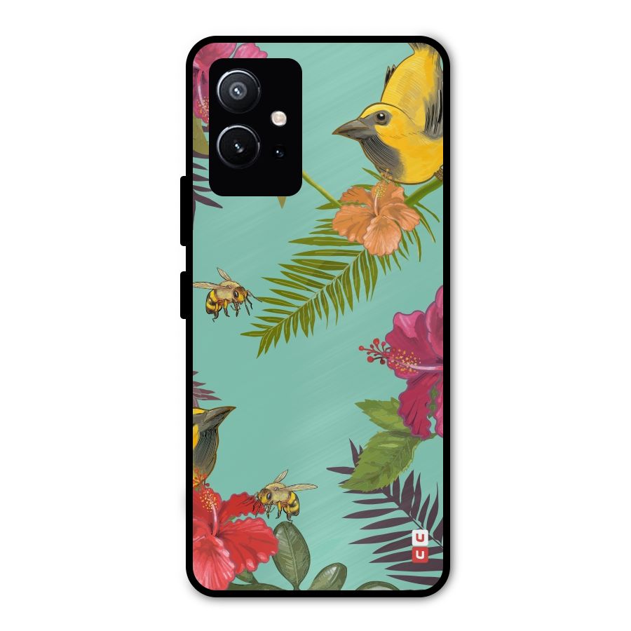 Flower Bird and Bee Metal Back Case for Vivo T1 5G