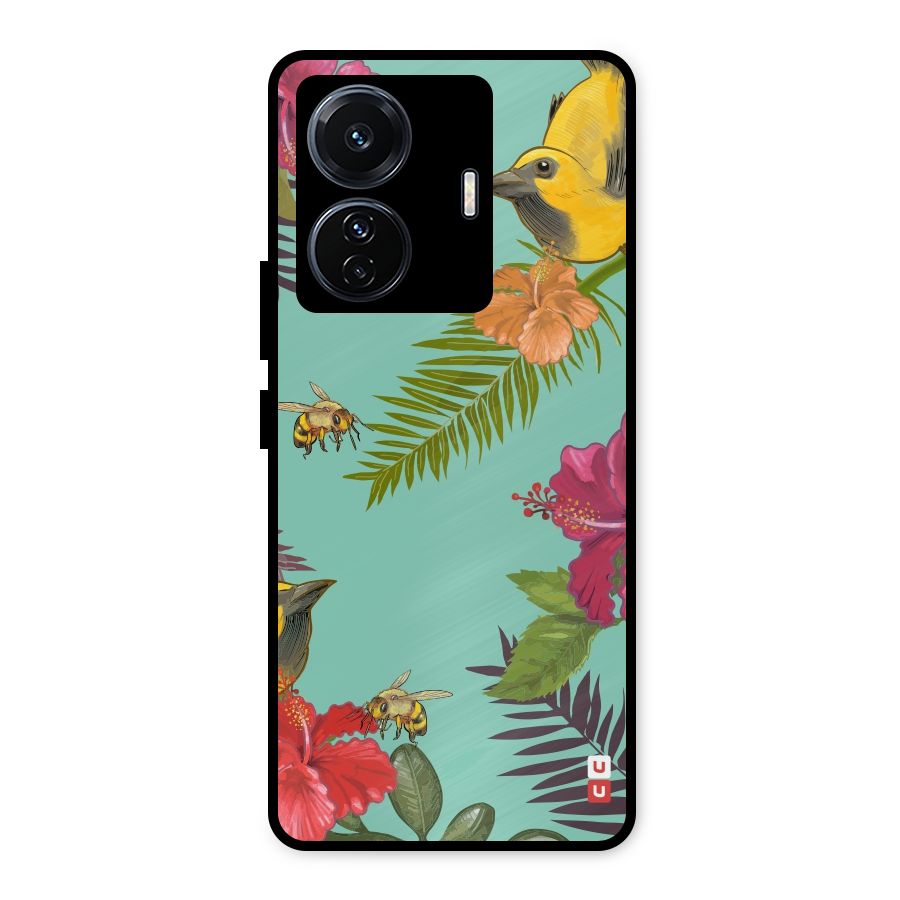 Flower Bird and Bee Metal Back Case for Vivo T1 Pro