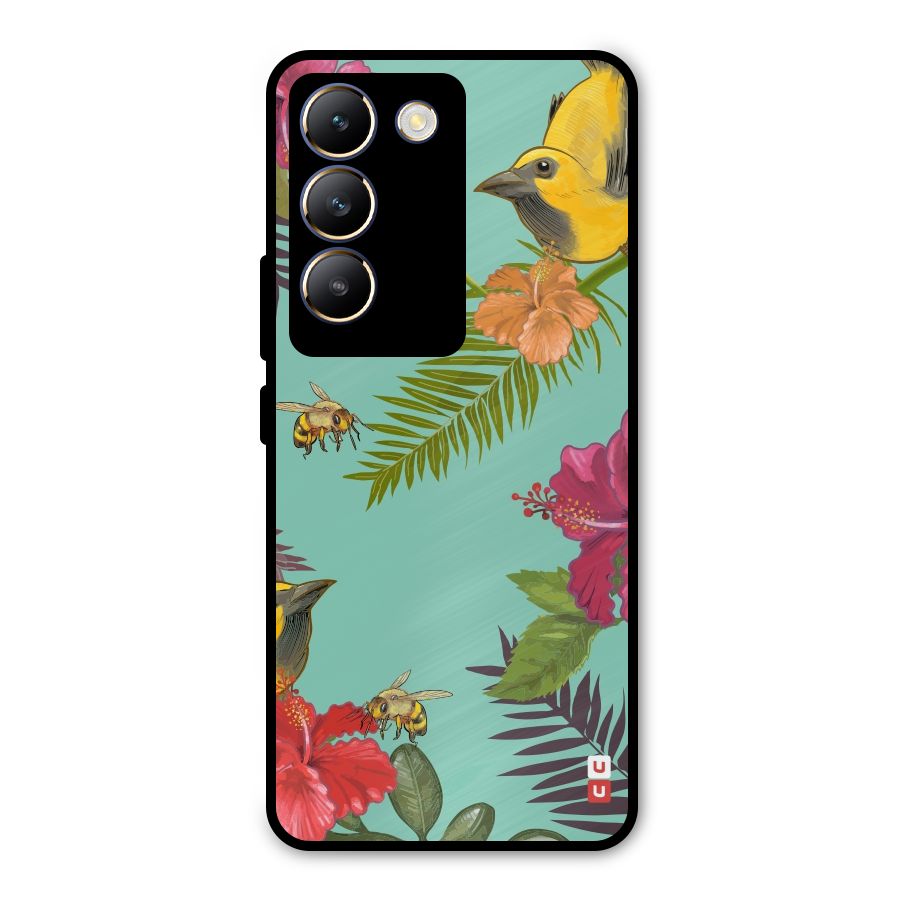 Flower Bird and Bee Metal Back Case for Vivo T3 5G