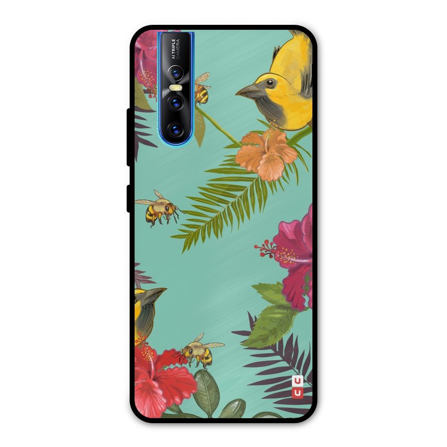 Flower Bird and Bee Metal Back Case for Vivo V15 Pro