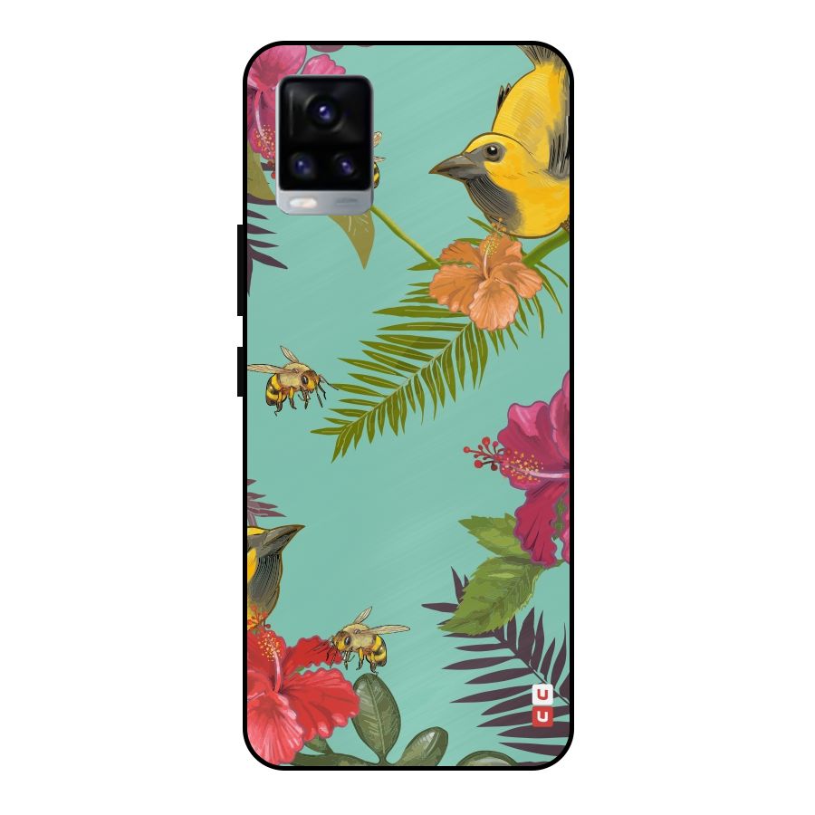 Flower Bird and Bee Metal Back Case for Vivo V20 2021