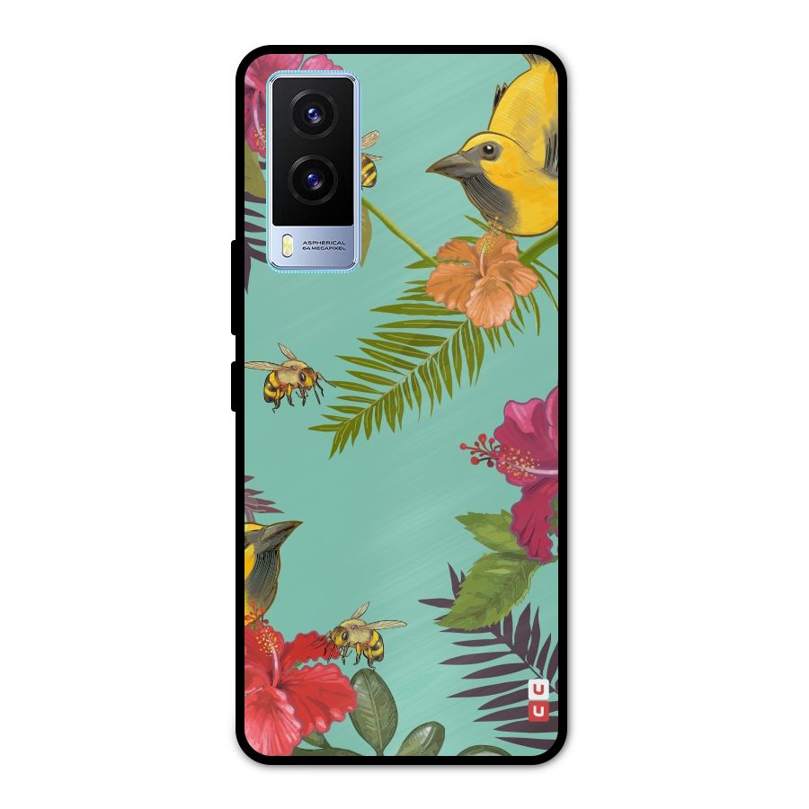 Flower Bird and Bee Metal Back Case for Vivo V21e 5G