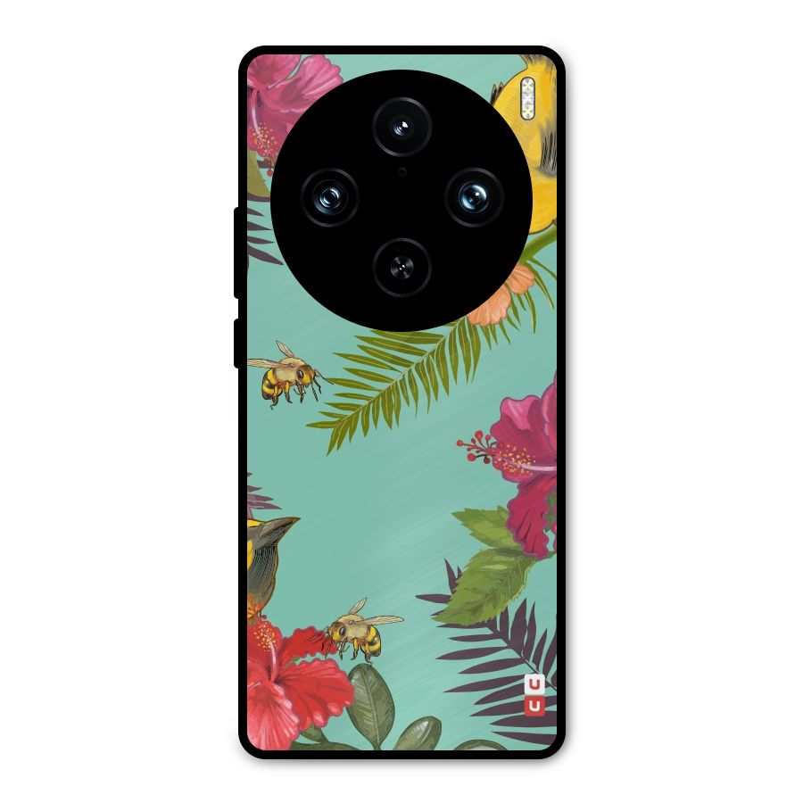Flower Bird and Bee Metal Back Case for Vivo X100 Pro