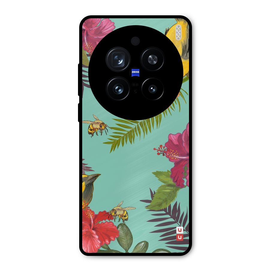 Flower Bird and Bee Metal Back Case for Vivo X200 Pro