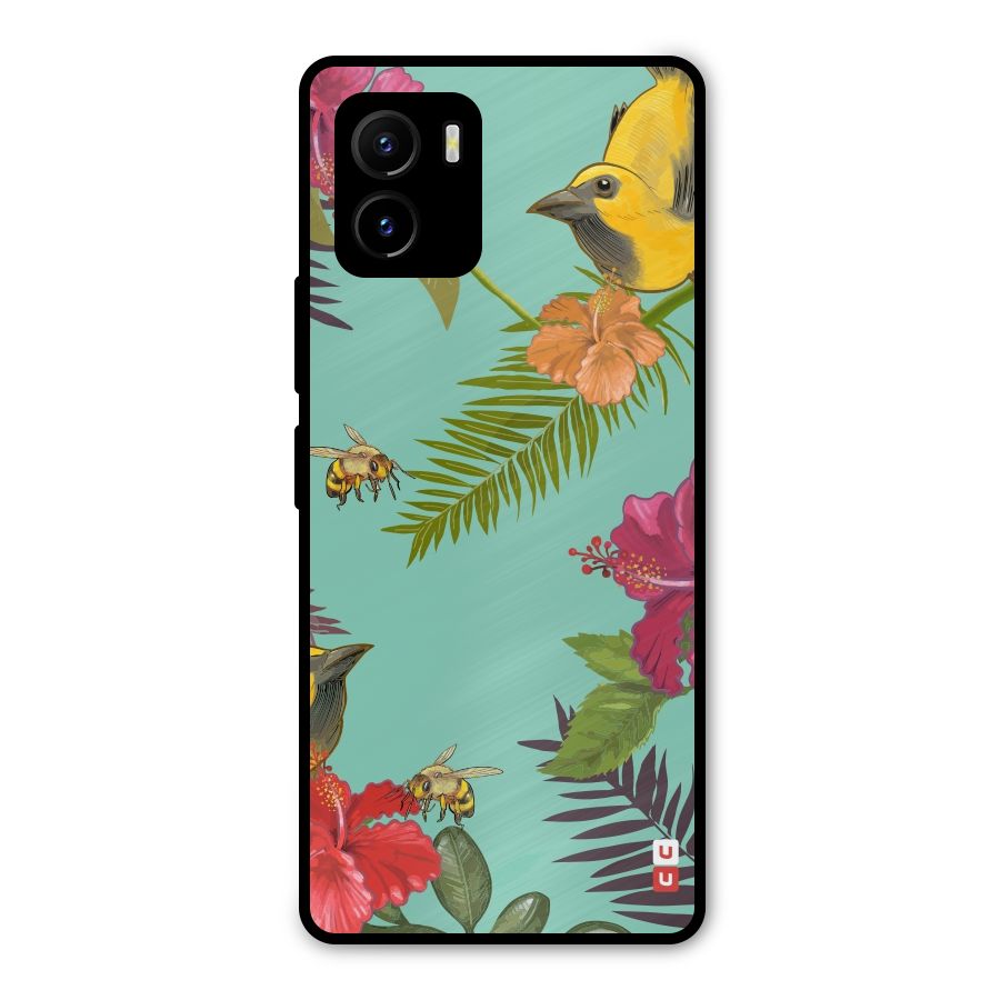 Flower Bird and Bee Metal Back Case for Vivo Y15s