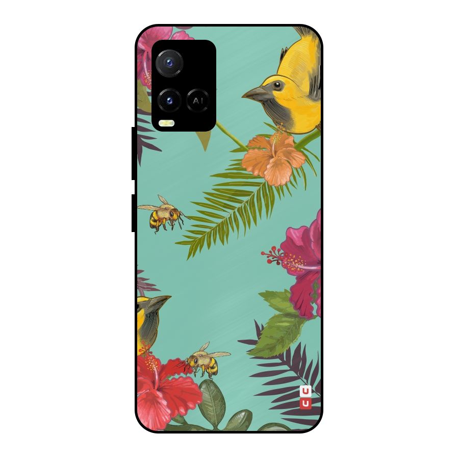Flower Bird and Bee Metal Back Case for Vivo Y21T