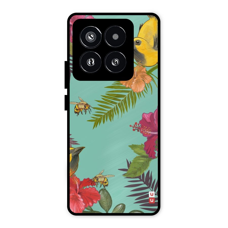 Flower Bird and Bee Metal Back Case for Xiaomi 14 Pro