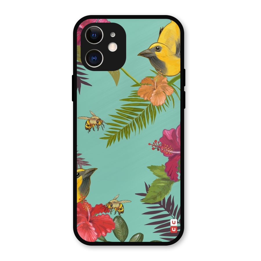 Flower Bird and Bee Metal Back Case for iPhone 12