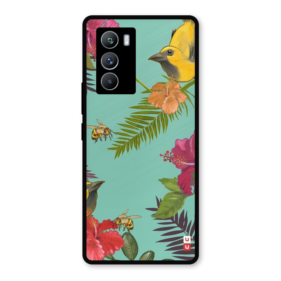 Flower Bird and Bee Metal Back Case for iQOO 9 SE