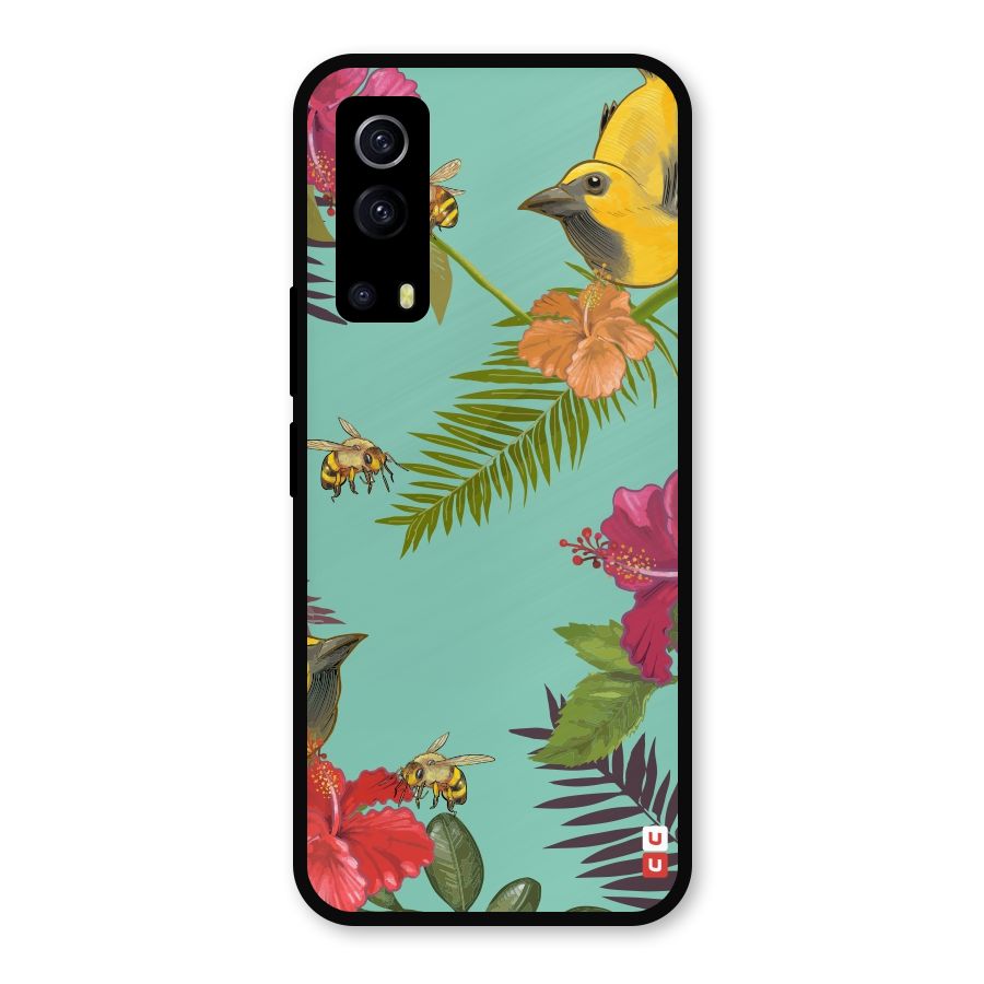 Flower Bird and Bee Metal Back Case for iQOO Z3