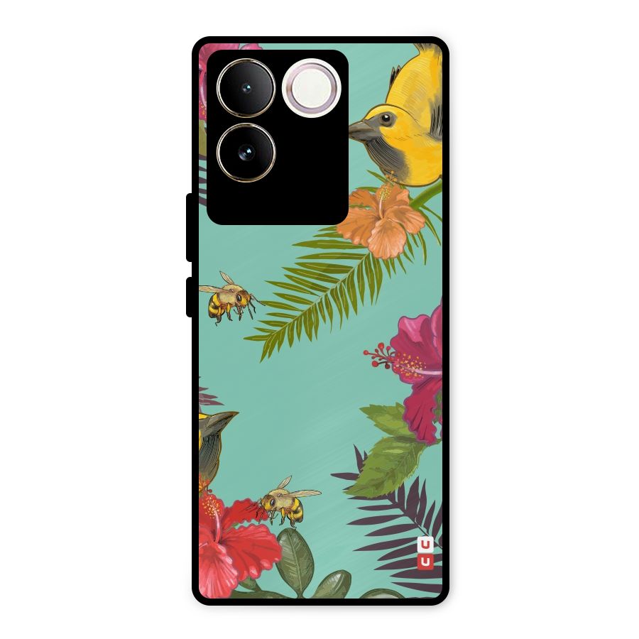 Flower Bird and Bee Metal Back Case for iQOO Z7 Pro