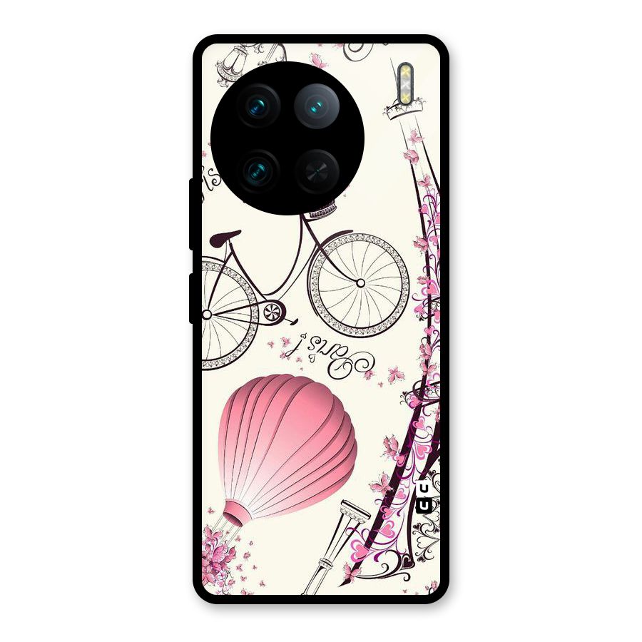 Flower Clipart Design Glass Back Case for Vivo X90 Pro
